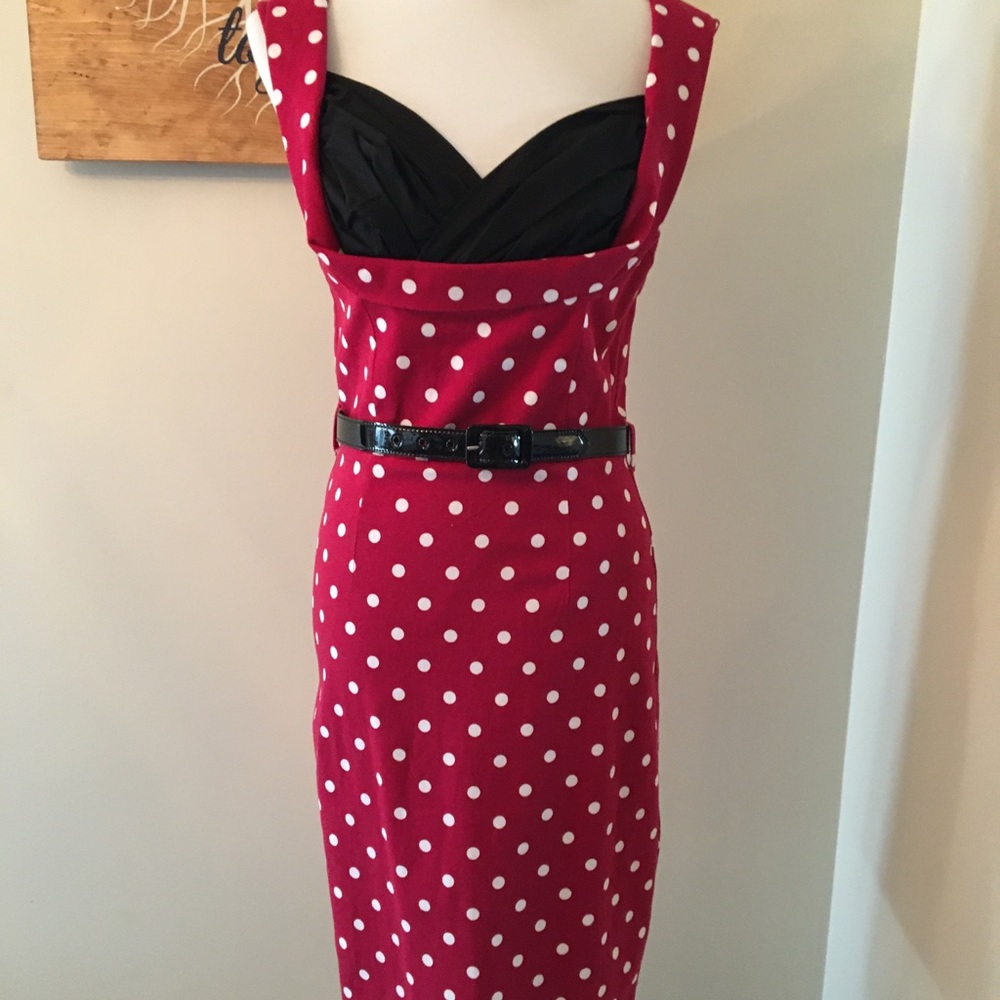 Lindy Bop Polka Dot Belted Pencil Dress